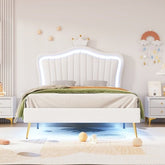 Bellemave® Modern Upholstered Princess Bed,Crown Headboard with LED Lights - Bellemave